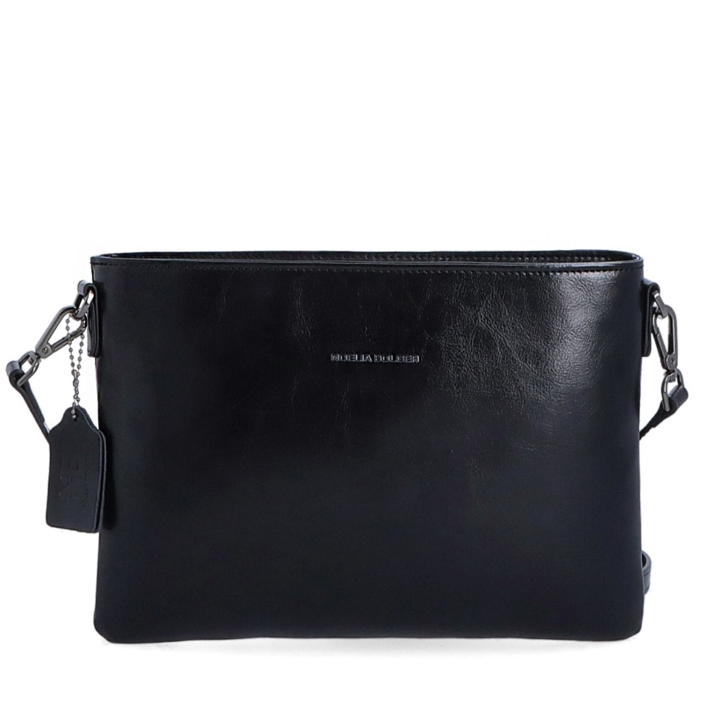 Elegantná minimalistická kožená crossbody kabelka Noelia Bolger materiál kože zapínanie na zips farba čierna veľkosť malá NB 0105 C Spredu