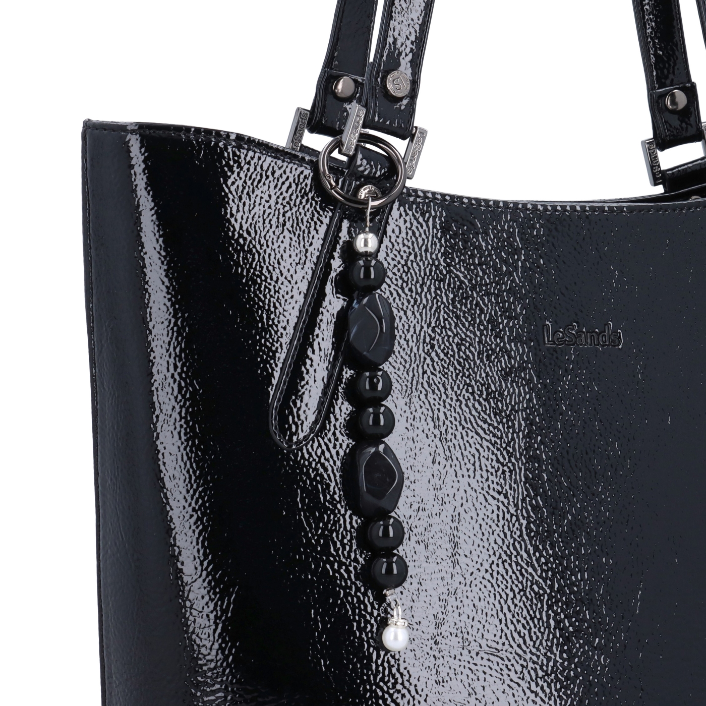 Syntetická shopper kabelka s príveskom Le Sands materiál syntetická koža zapínanie na zips farba čierna veľkosť veľká 4643 C Detail