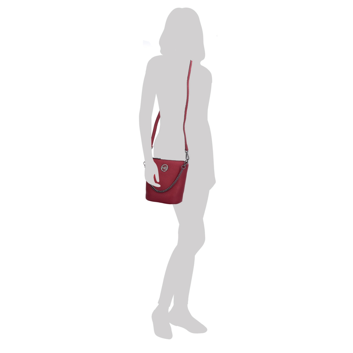 Malá kožená crossbody kabelka s výraznou retiazkou Noelia Bolger materiál kože zapínanie na zips farba červená veľkosť malá NB 3016 CV Na postave