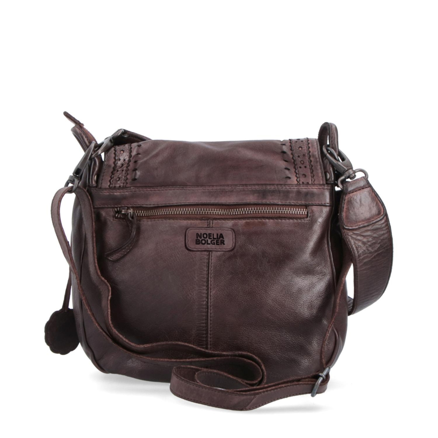 Kožená crossbody kabelka so zdobenou chlopňou Noelia Bolger materiál kože zapínanie s chlopňou farba hnedá veľkosť stredná NB 2030 H Zozadu