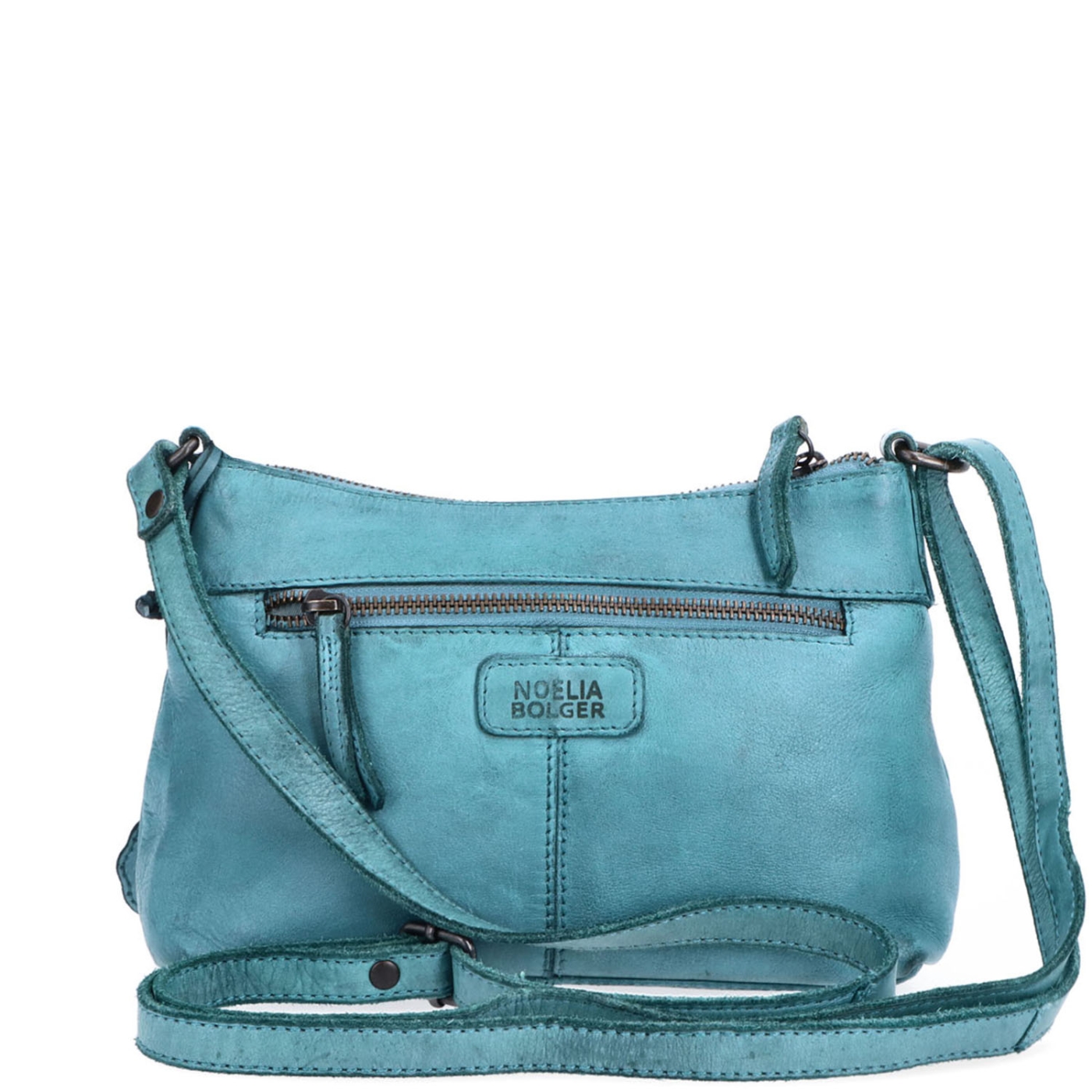 Praktická kožená crossbody na každý deň Noelia Bolger materiál kože zapínanie na zips farba tyrkysová veľkosť malá NB 2406 TYR Zozadu