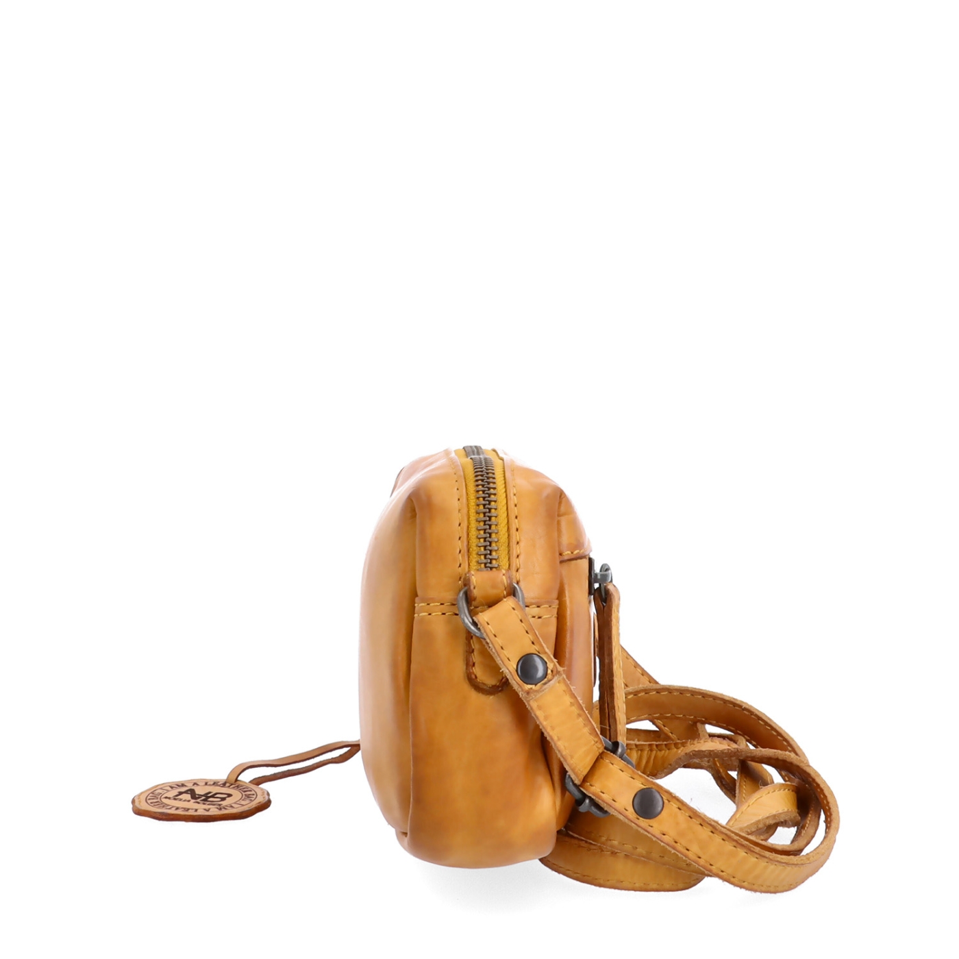 Minimalistická kožená crossbody kabelka Noelia Bolger materiál kože zapínanie na zips farba žltá veľkosť malá NB 2417 ZLU Z boku