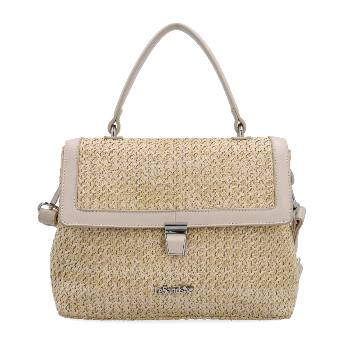 Elegantná straw kabelka do ruky i crossbody Le Sands materiál syntetická koža zapínanie na zámoček farba béžová veľkosť malá 4615 BE Spredu