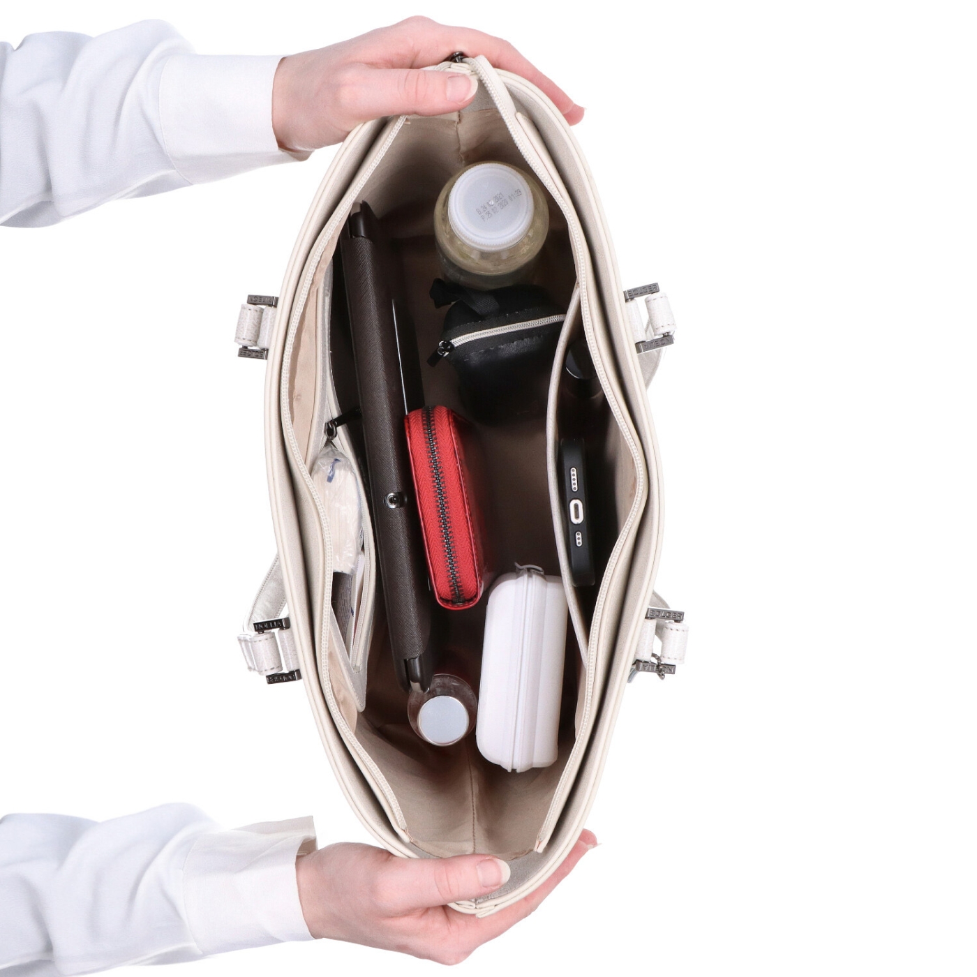 Shopper kabelka cez rameno Noelia Bolger materiál kože zapínanie na zips farba biela veľkosť veľká NB 0047 OW Vnútro