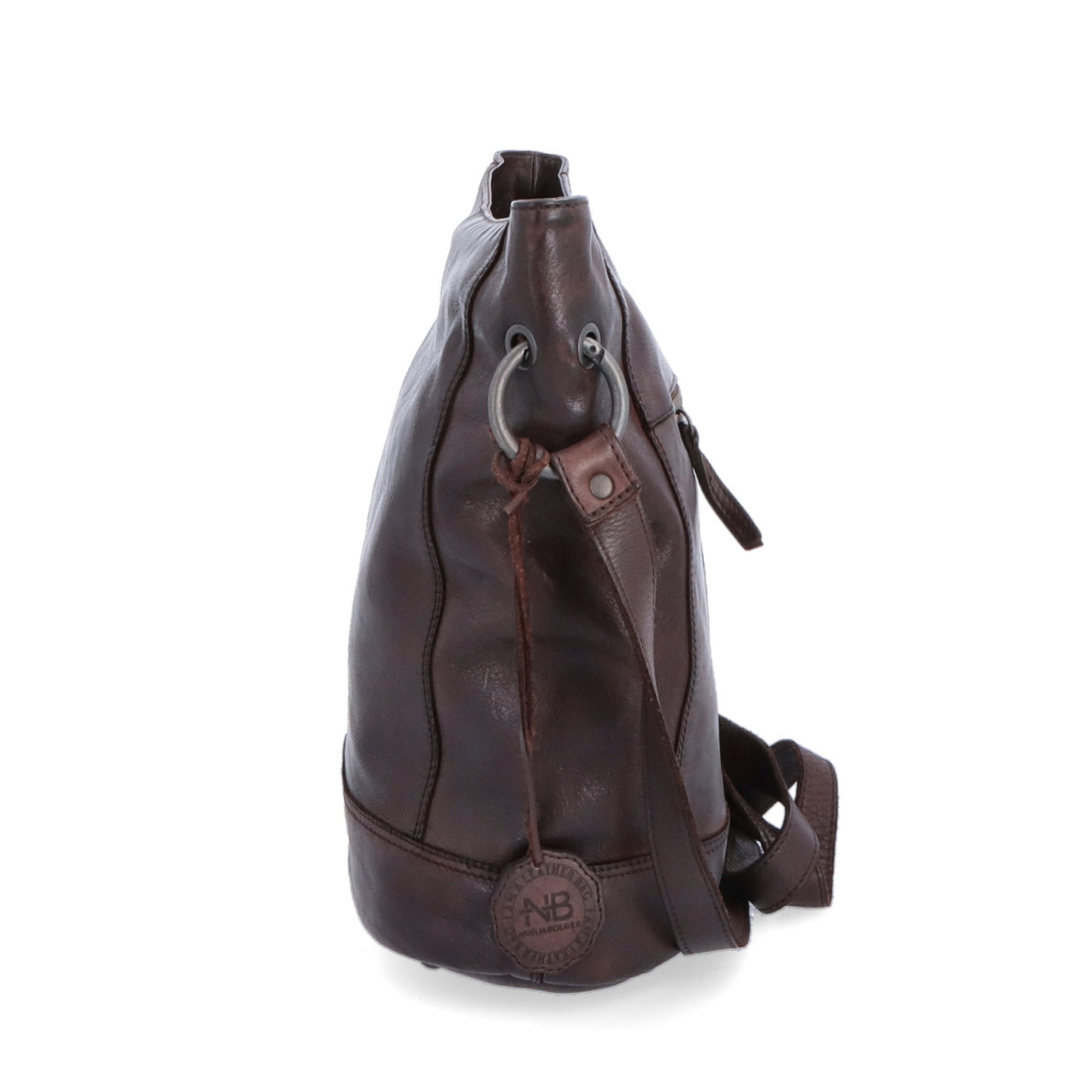 Kožená crossbody kabelka s dizajnovým prešívaním Noelia Bolger materiál kože zapínanie na zips farba hnedá veľkosť stredná NB 2089 H Z boku