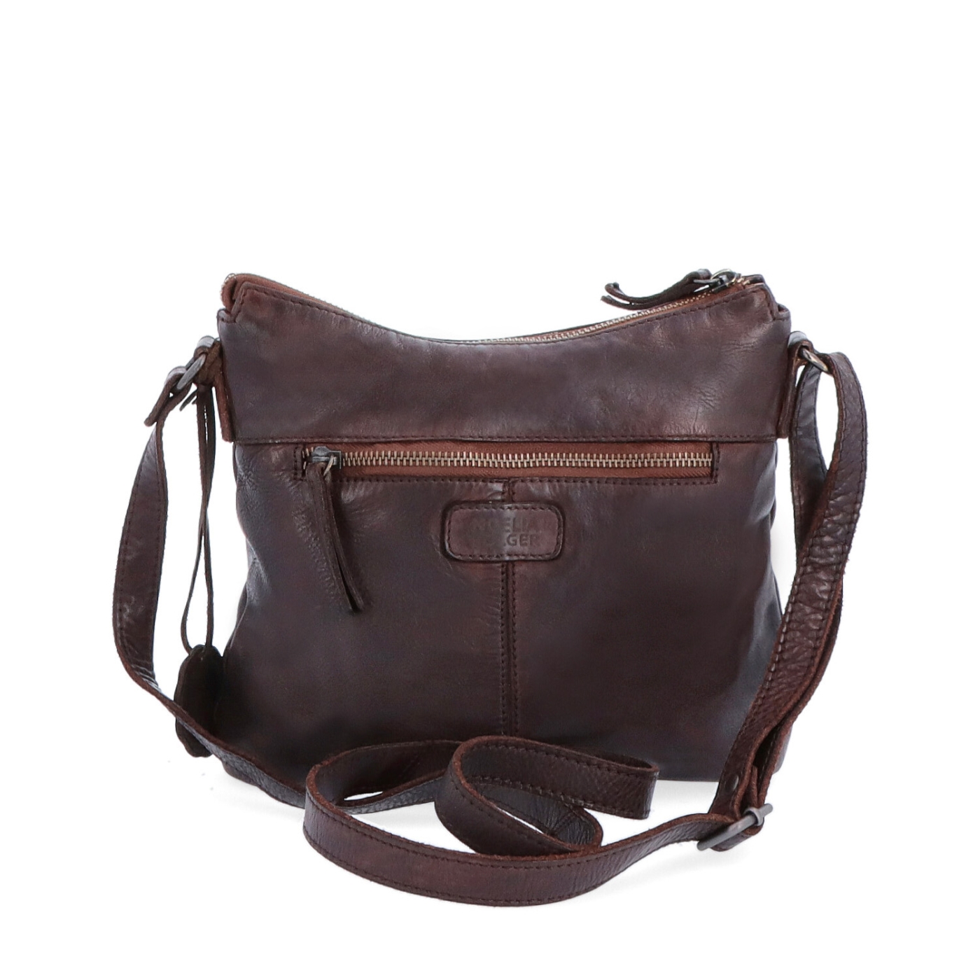 Kožená crossbody kabelka s moderným dizajnom Noelia Bolger materiál kože zapínanie na zips farba hnedá veľkosť malá NB 2400 H Zozadu