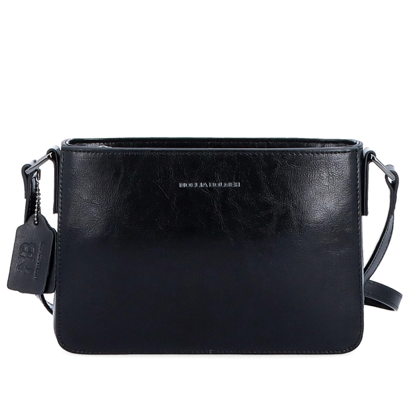 Elegantná, pevnejšia kožená crossbody kabelka Noelia Bolger materiál kože zapínanie na zips farba čierna veľkosť malá NB 0103 C Spredu