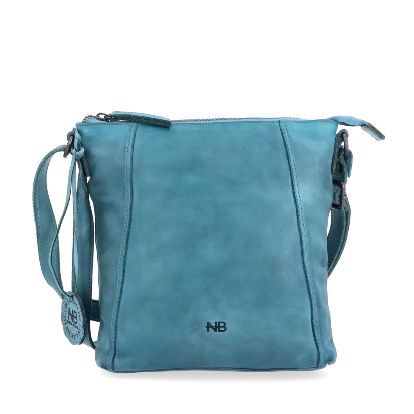 Malá kožená crossbody s prešívaním Noelia Bolger materiál kože zapínanie na zips farba tyrkysová veľkosť malá NB 2086 TYR Spredu