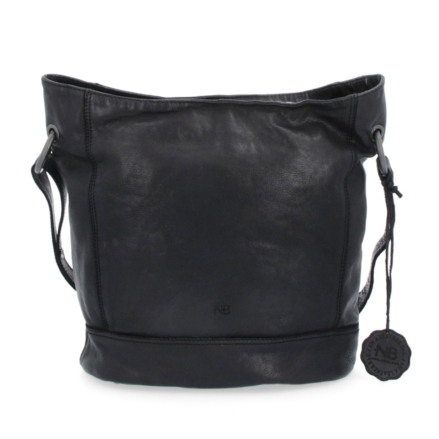 Kožená crossbody kabelka s dizajnovým prešívaním Noelia Bolger materiál kože zapínanie na zips farba čierna veľkosť stredná NB 2089 C Spredu