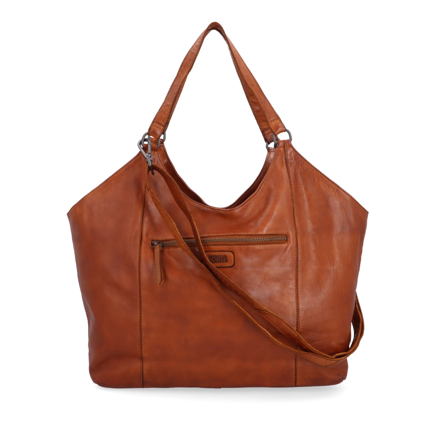 Veľká kožená kabelka s uchami a crossbody popruhom Noelia Bolger materiál kože zapínanie na zips farba koňaková veľkosť veľká NB 2429 KO Zozadu