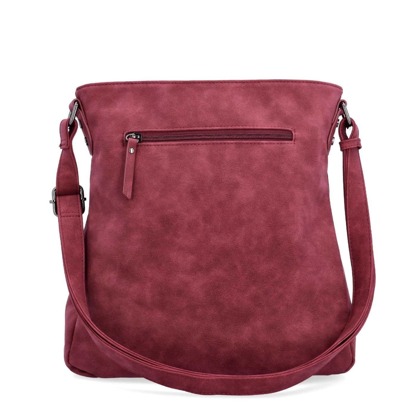 Štýlová crossbody kabelka s čistým dizajnom Tangerin materiál syntetická koža zapínanie na zips farba vínová veľkosť stredná 1101 BO Zozadu
