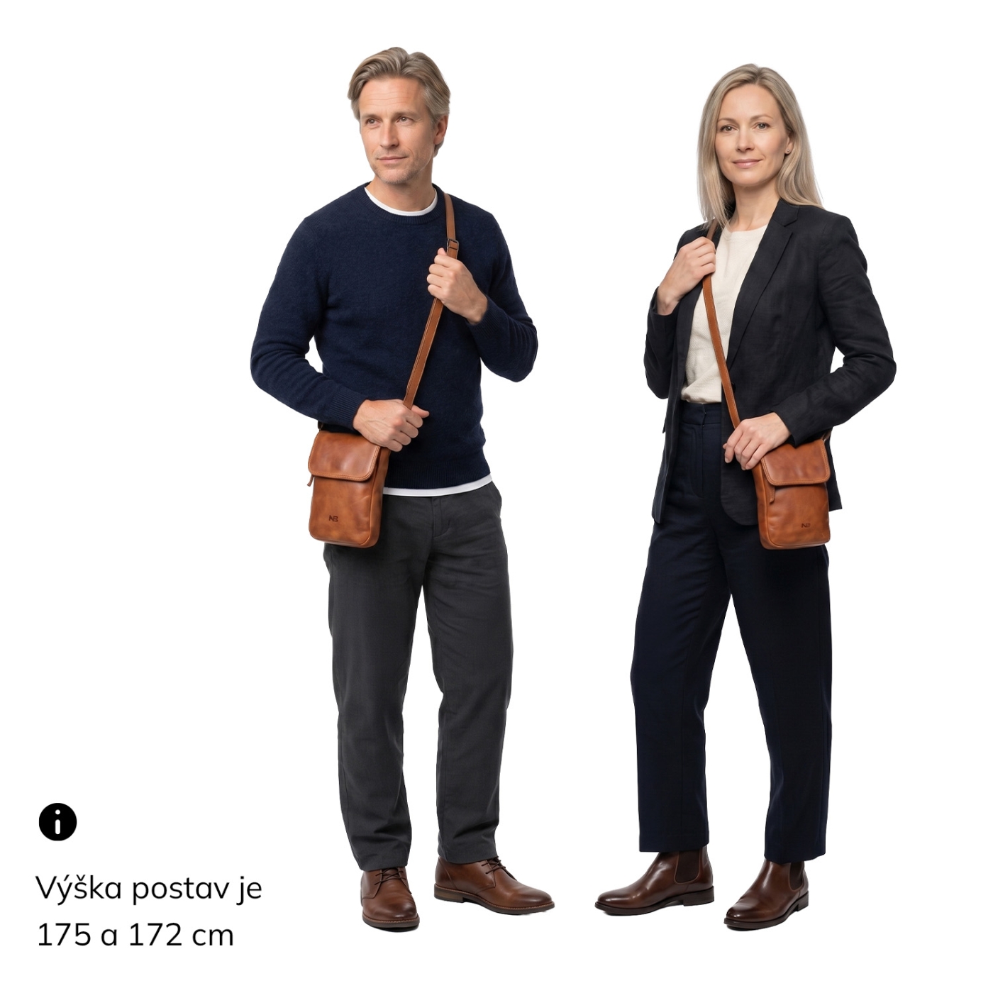 Kožená crossbody taška s chlopňou Noelia Bolger materiál kože zapínanie s chlopňou farba koňaková veľkosť malá NB 2418 KO Na postave