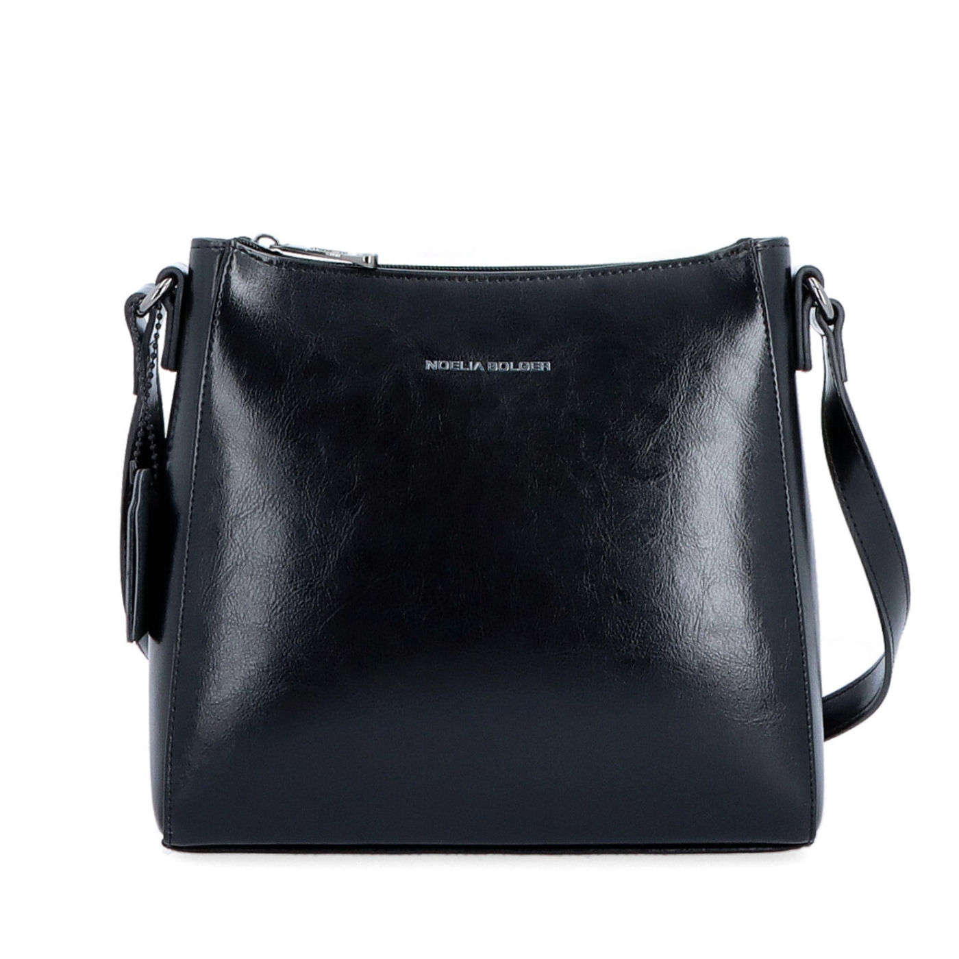 Nadčasová crossbody kabelka z pravej kože Noelia Bolger materiál kože zapínanie na zips farba čierna veľkosť malá NB 0079 C Spredu