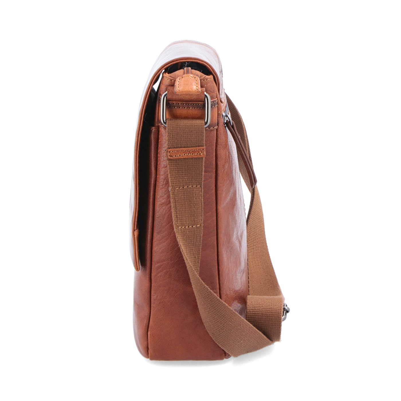 Kožená crossbody s chlopňou Poyem materiál kože zapínanie s chlopňou farba koňaková veľkosť stredná 2207 Poyem KO Z boku