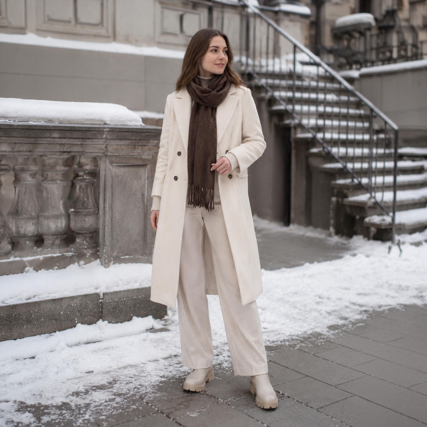 Elegantný jednofarebný šál so strapcami Noelia Bolger materiál Polyester s prímesou vlny farba hnedá KZ003 - 05