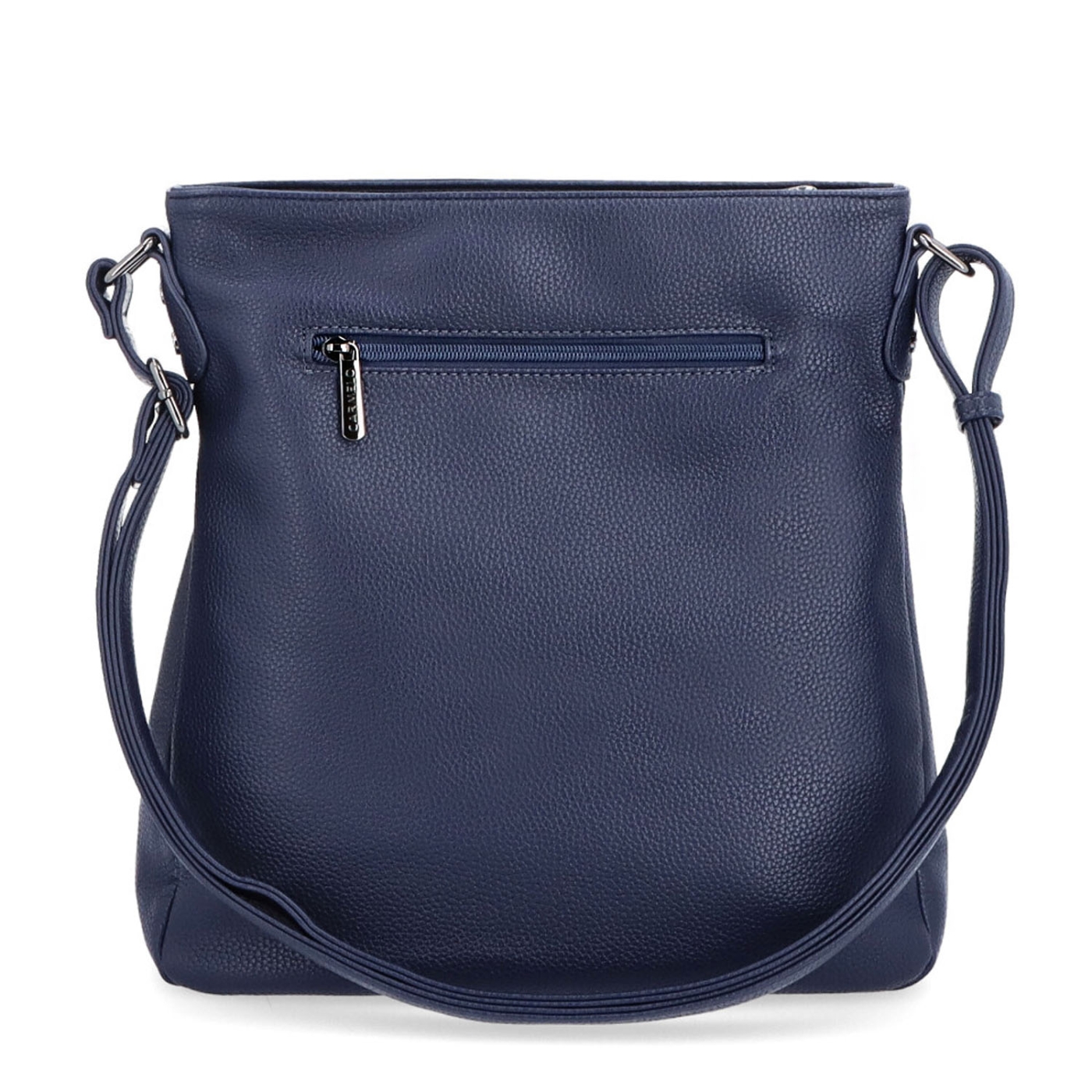 Dizajnová crossbody kabelka Carmelo materiál syntetická koža zapínanie na zips farba modrá veľkosť stredná 4271 TM Zozadu