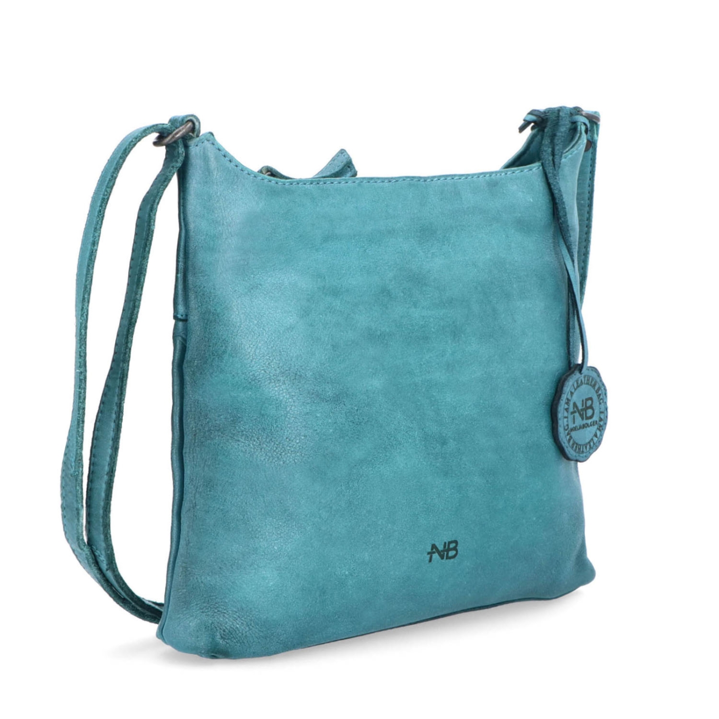 Kožená crossbody kabelka na každý deň Noelia Bolger materiál kože zapínanie na zips farba tyrkysová veľkosť malá NB 2404 TYR