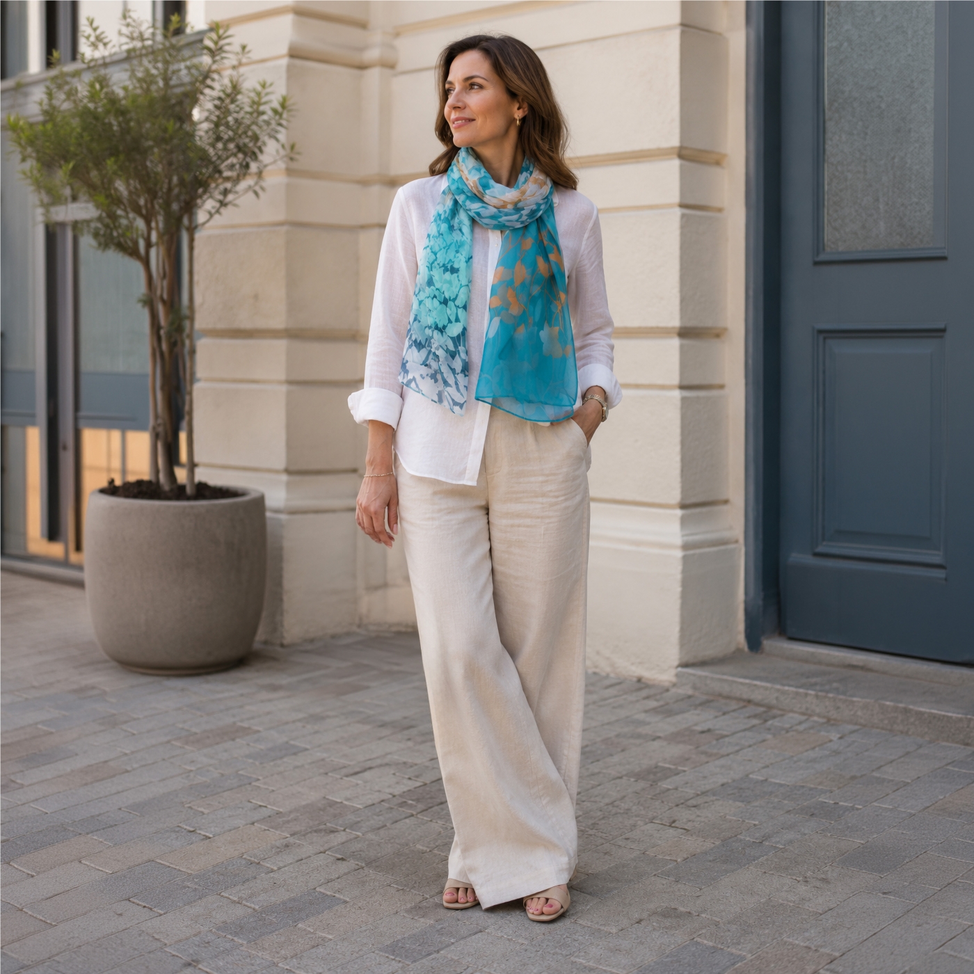 Štýlová dámska šatka pre každý outfit Noelia Bolger materiál polyester farba tyrkysová KL501 - 05