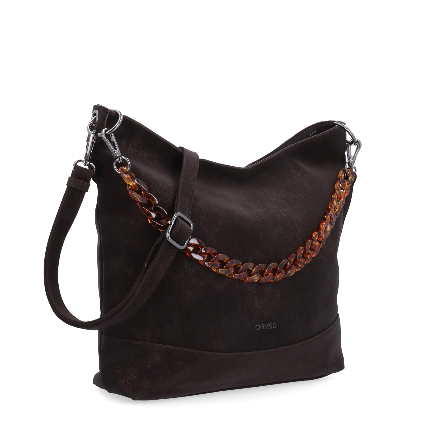 Štýlová crossbody kabelka s odnímateľným reťazom Carmelo materiál syntetická koža zapínanie na zips farba hnedá veľkosť stredná 4660 TH