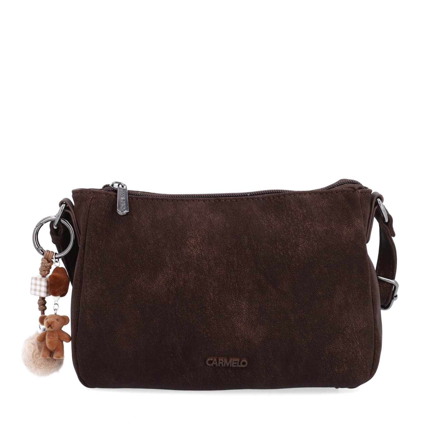 Elegantná malá crossbody kabelka Carmelo materiál syntetická koža zapínanie na zips farba hnedá veľkosť malá 4666 H Spredu