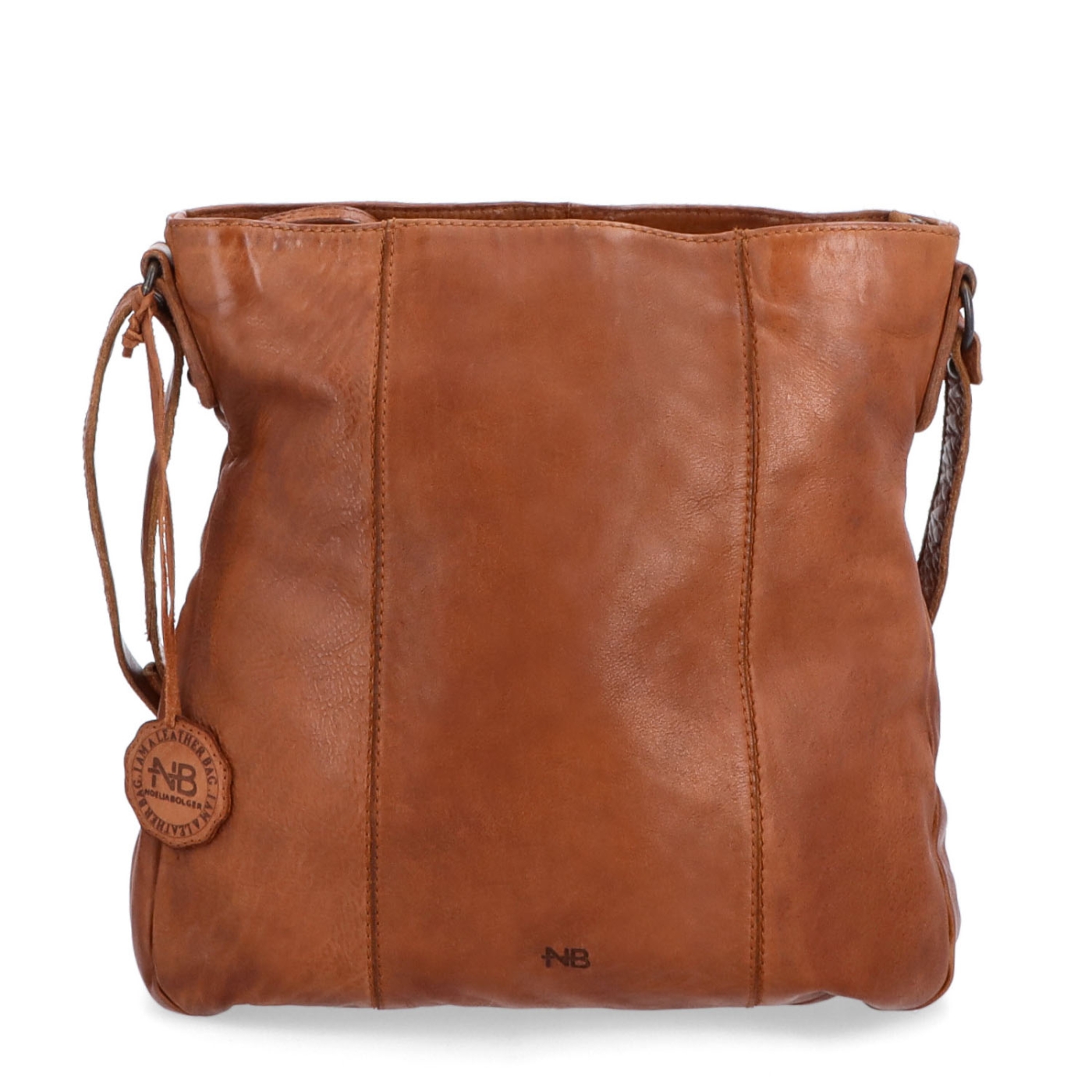 Kožená crossbody kabelka s prešívaním Noelia Bolger materiál kože zapínanie na zips farba koňaková veľkosť stredná NB 2002 KO Spredu