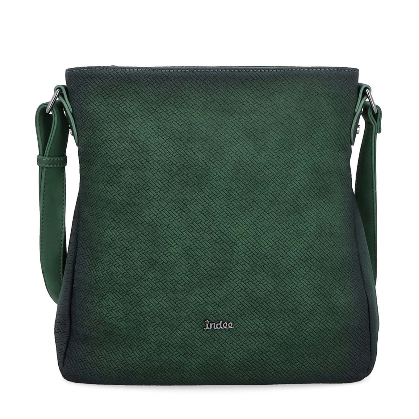 Stredná jednoduchá crossbody kabelka Indee materiál syntetická koža zapínanie na zips farba zelená veľkosť stredná 6317 TZE Spredu