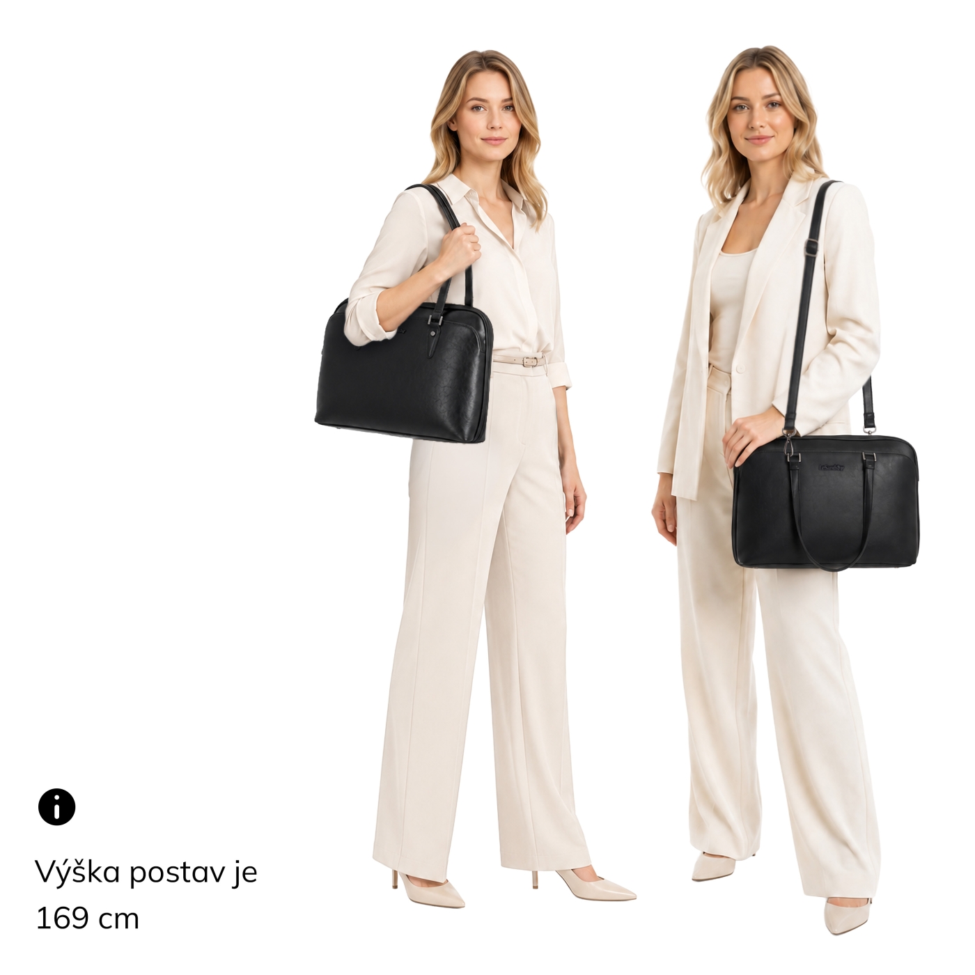 Dámska taška na notebook s crossbody popruhom Le Sands materiál syntetická koža zapínanie na zips farba čierna veľkosť veľká 7728 C Na postave