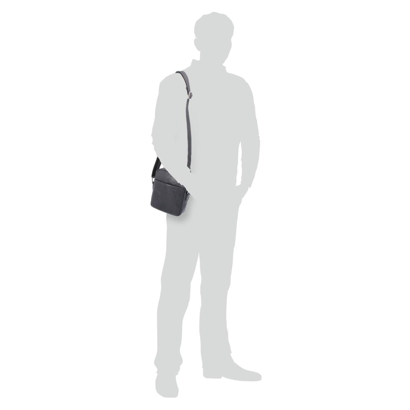 Malá kožená crossbody Poyem materiál kože zapínanie na zips farba čierna veľkosť malá 2213 Poyem C Na postave