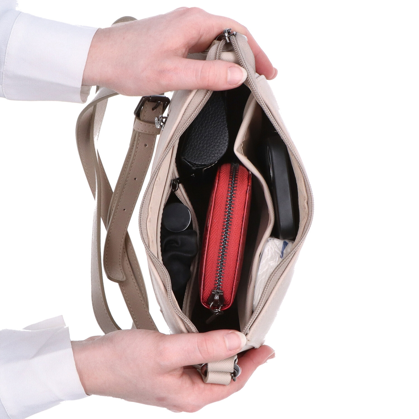 Kožená crossbody kabelka Noelia Bolger materiál kože zapínanie na zips farba sivá veľkosť malá NB 0074 SS Vnútro