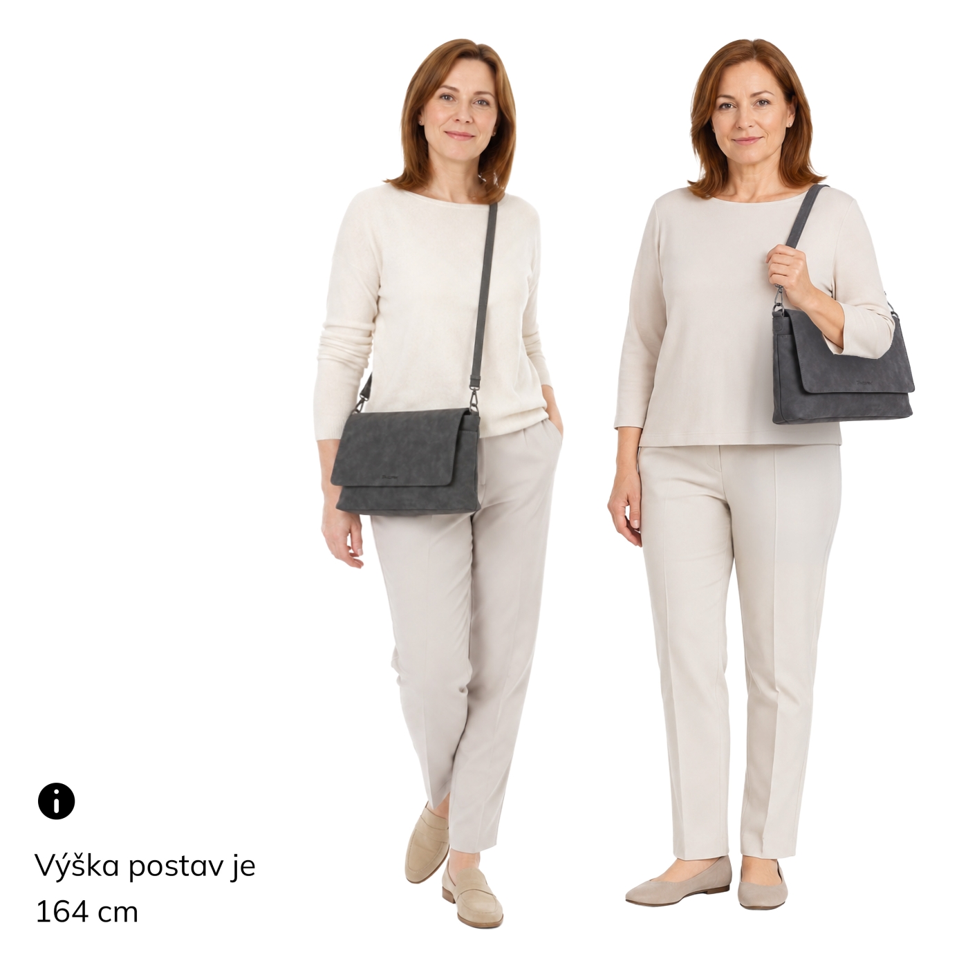 Praktická kabelka s chlopňou a premysleným usporiadaním Tangerin materiál syntetická koža zapínanie s chlopňou farba hnedá veľkosť stredná 1122 H Na postave