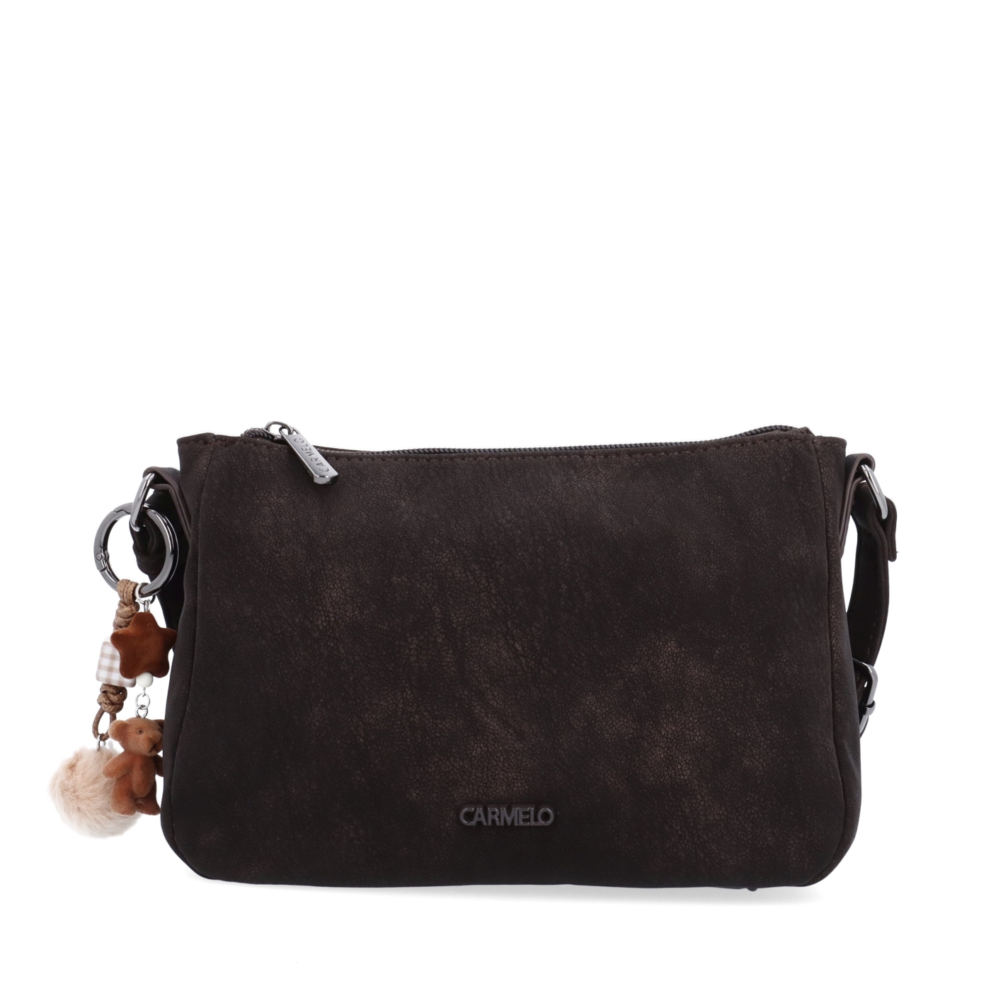 Elegantná malá crossbody kabelka Carmelo materiál syntetická koža zapínanie na zips farba hnedá veľkosť malá 4666 TH Spredu