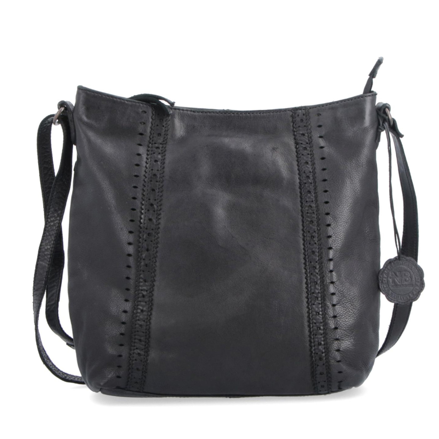 Kožená kabelka s perforáciou a nastaviteľným crossbody popruhom Noelia Bolger materiál kože zapínanie na zips farba čierna veľkosť stredná NB 2029 C Spredu