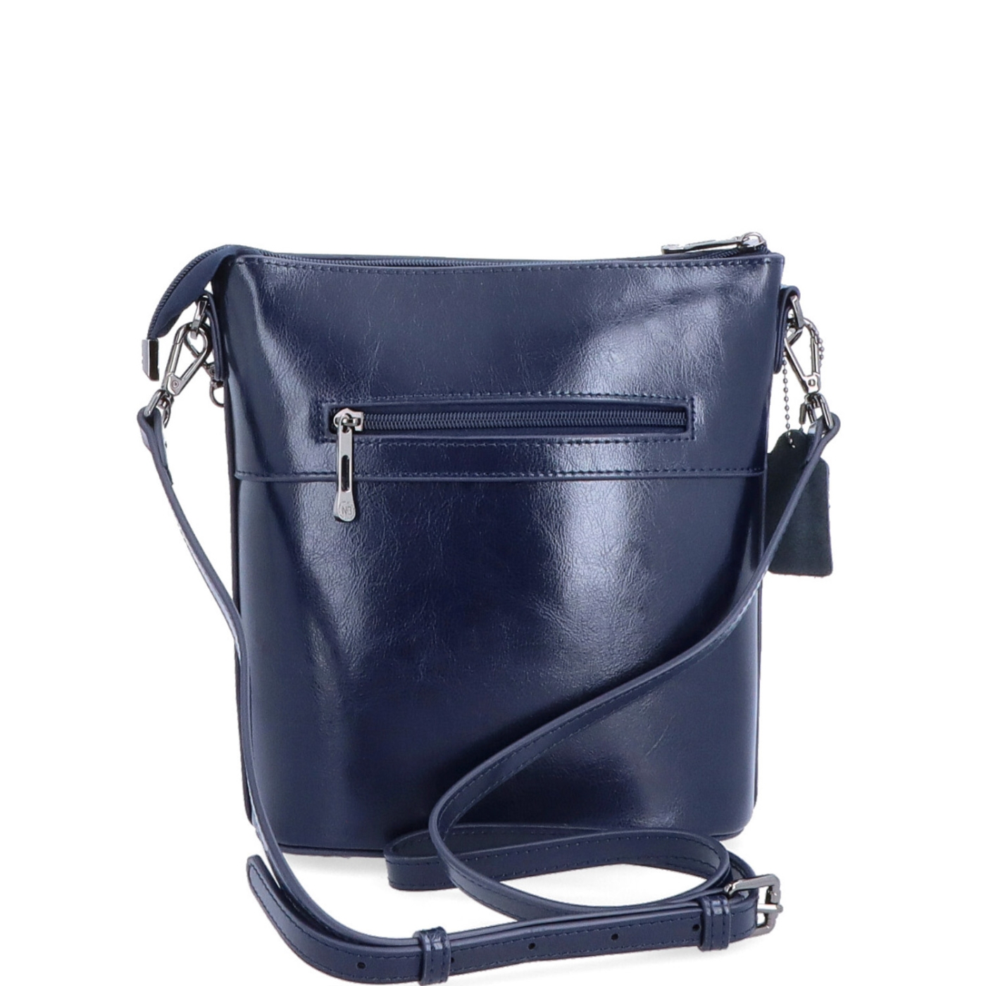 Elegantná kožená crossbody s retiazkou Noelia Bolger materiál kože zapínanie na zips farba modrá veľkosť malá NB 0048 TM Zozadu