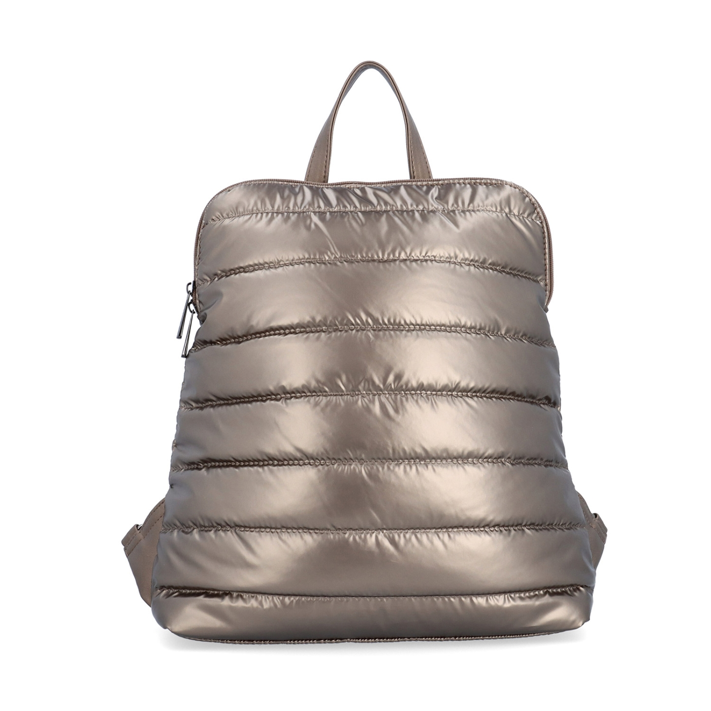 Prešívaný batoh z nadýchaného nylonu Carmelo materiál nylon zapínanie na zips farba metalíza veľkosť stredná 4384 BR Spredu