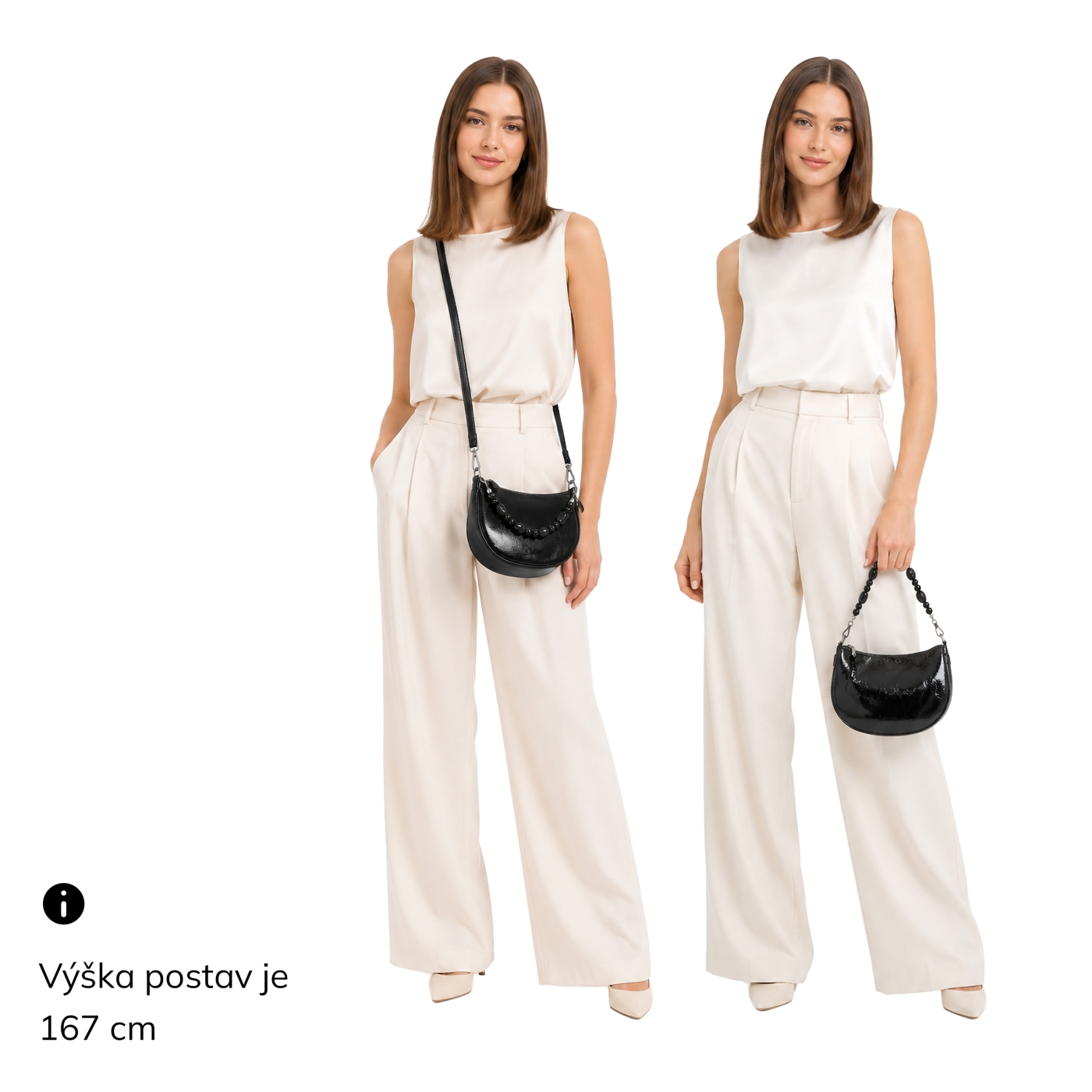 Štýlová crossbody kabelka s odnímateľnou ozdobnou retiazkou Le Sands materiál syntetická koža zapínanie na zips farba hnedá veľkosť malá 4639 H Na postave