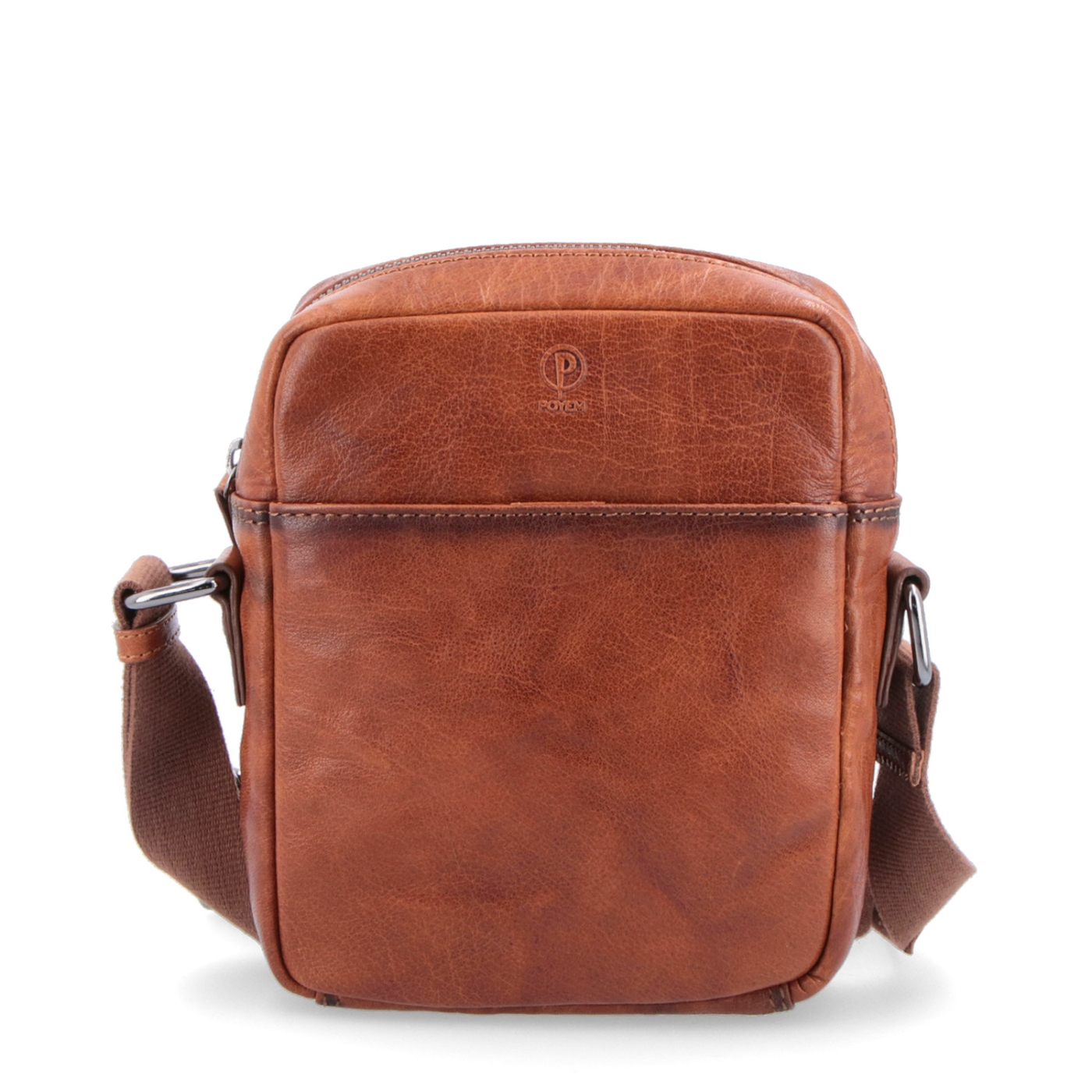 Malá kožená crossbody Poyem materiál kože zapínanie na zips farba koňaková veľkosť malá 2213 Poyem KO Spredu