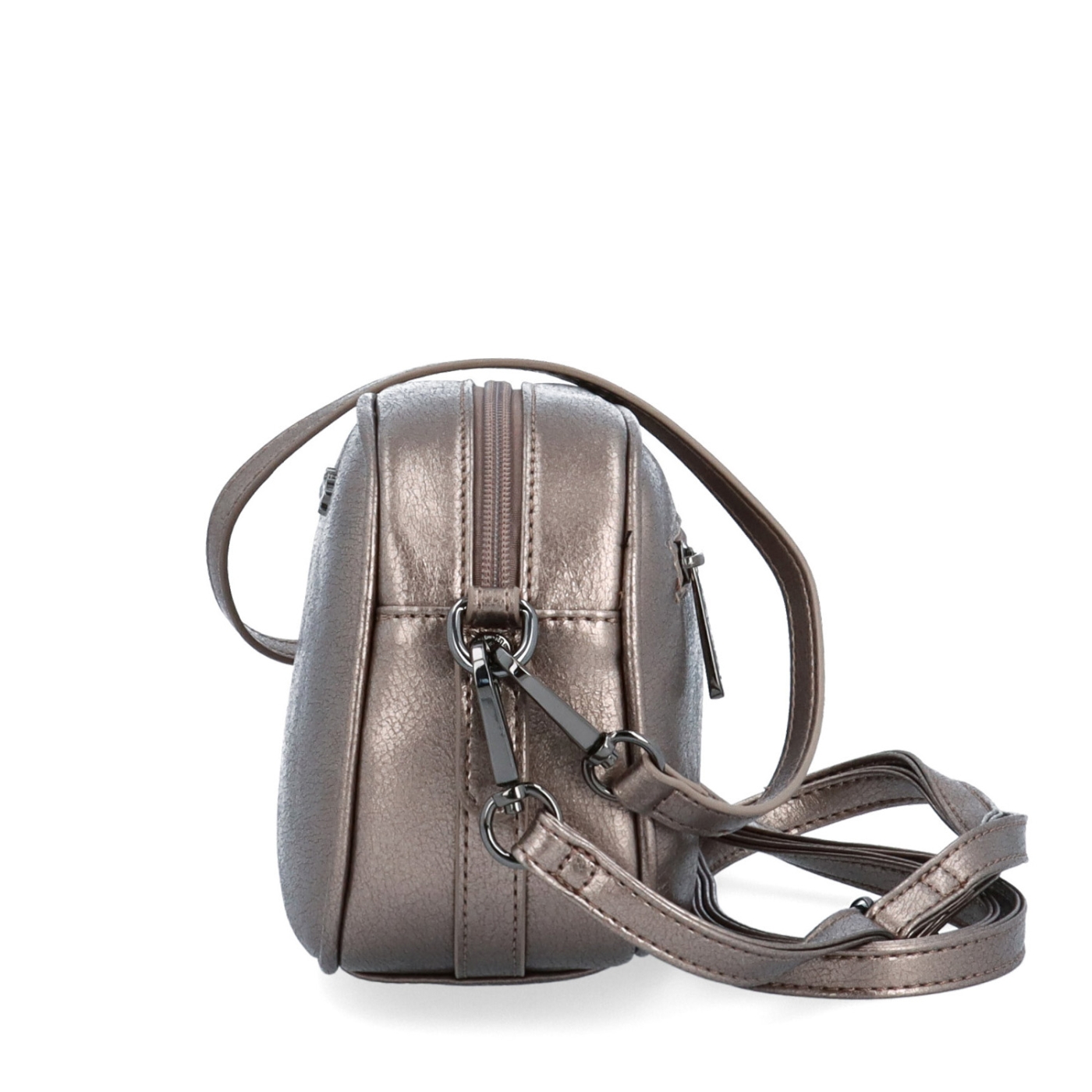 Malá crossbody kabelka s odopínateľným popruhom Le Sands materiál syntetická koža zapínanie na zips farba metalíza veľkosť malá 4370 BR Z boku