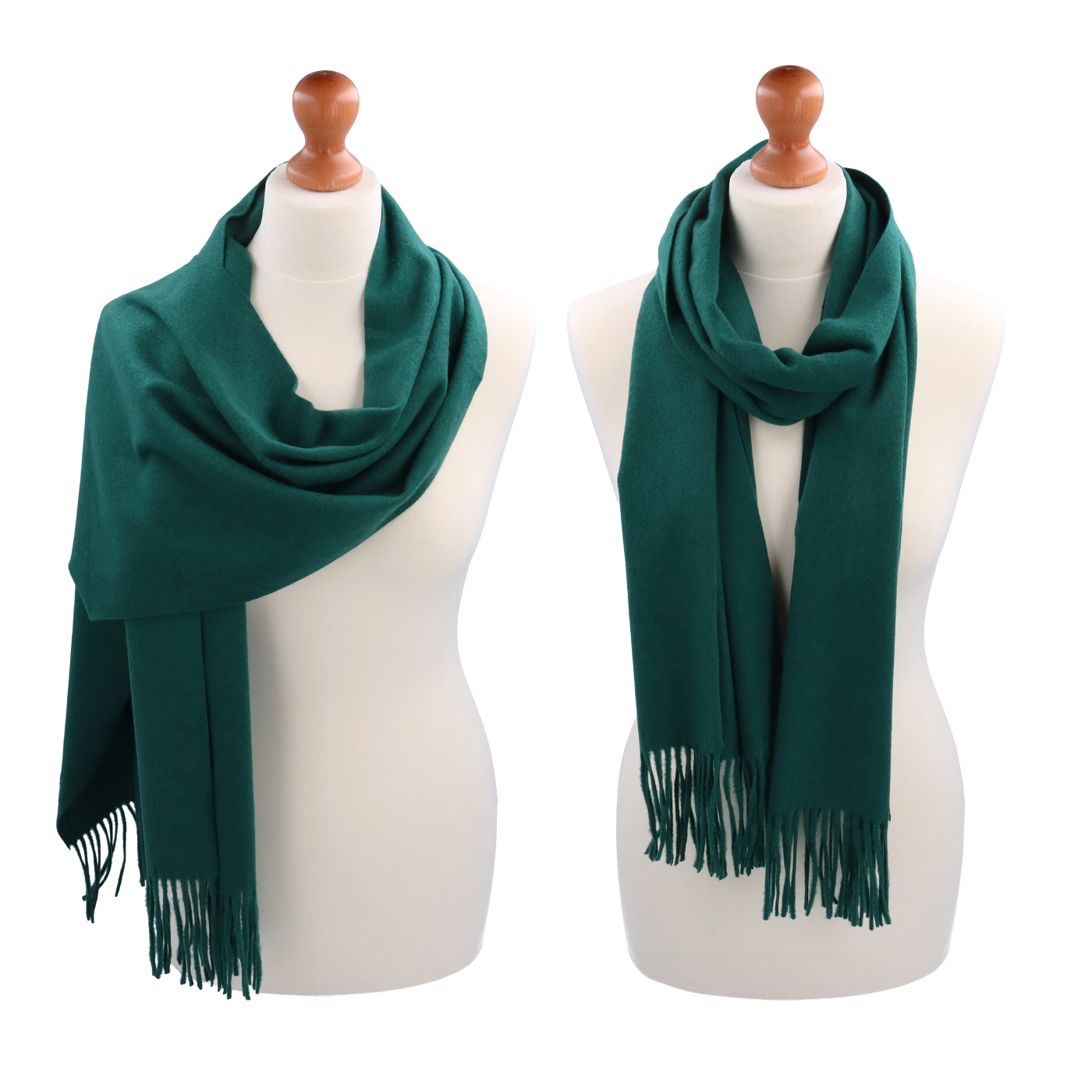 Elegantný jednofarebný šál so strapcami Noelia Bolger materiál Polyester s prímesou vlny farba zelená KZ003 - 08
