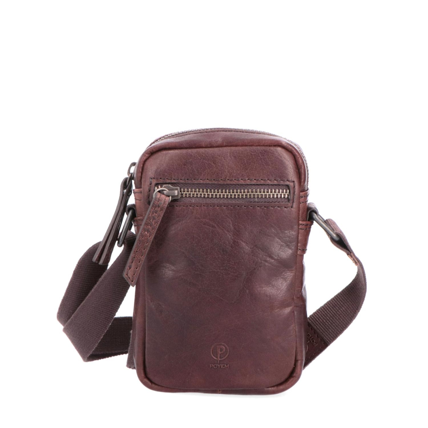 Malá kožená crossbody Poyem materiál kože zapínanie na zips farba hnedá veľkosť malá 2220 Poyem H Spredu
