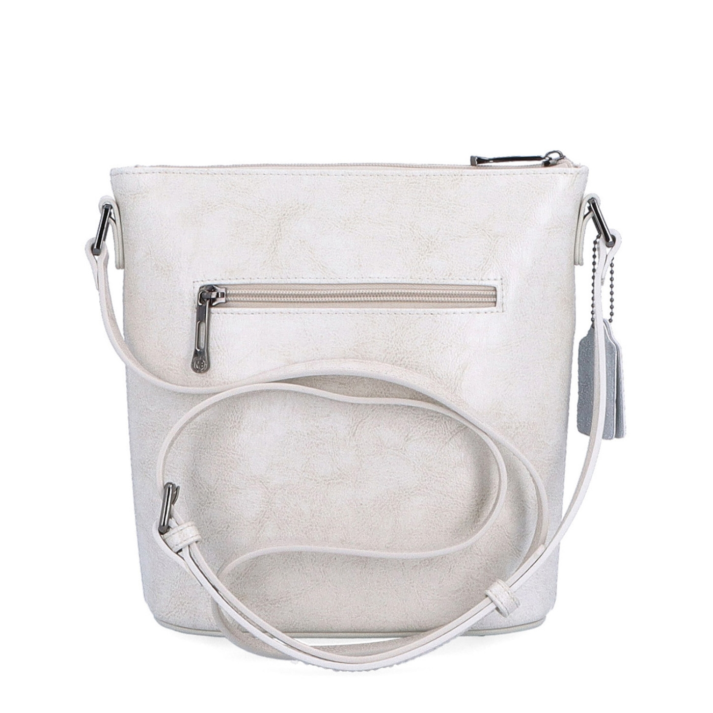Luxusná kožená crossbody kabelka Noelia Bolger materiál kože zapínanie na zips farba biela veľkosť malá NB 0077 OW Zozadu