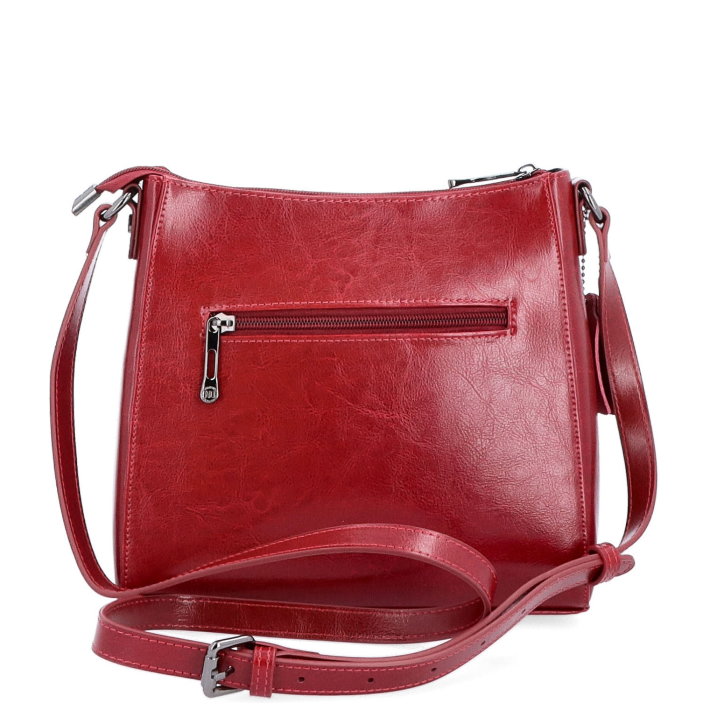 Nadčasová crossbody kabelka z pravej kože Noelia Bolger materiál kože zapínanie na zips farba červená veľkosť malá NB 0079 TCV Zozadu