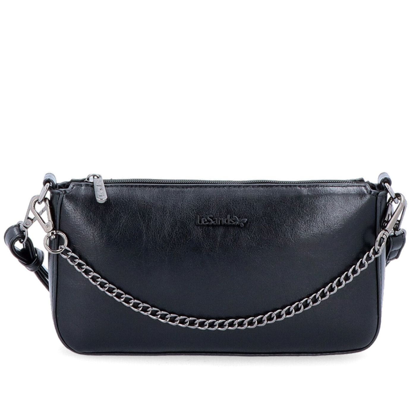 Malá crossbody kabelka s ozdobnou retiazkou Le Sands materiál syntetická koža zapínanie na zips farba čierna veľkosť malá 7714 C Spredu