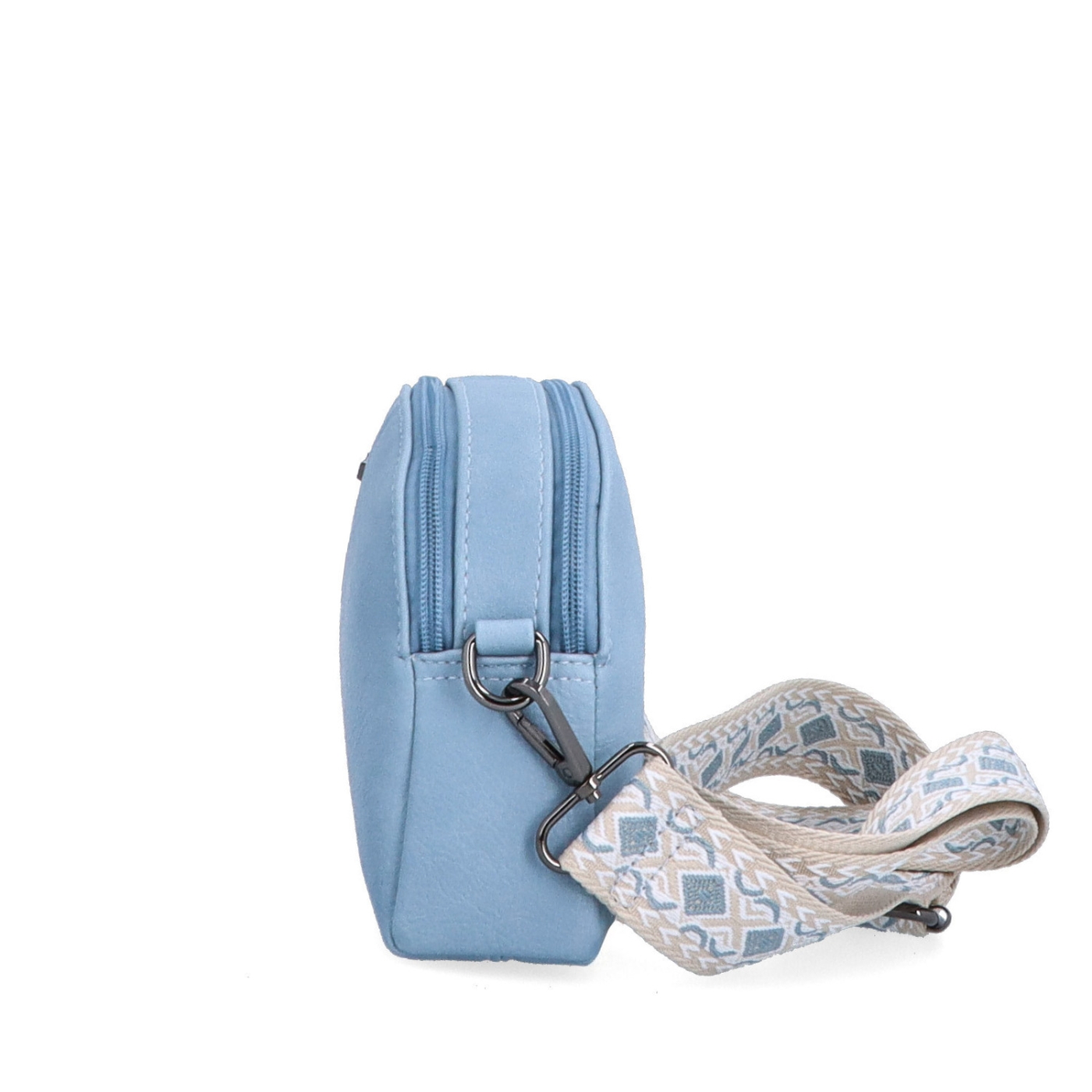 Malá crossbody kabelka s výrazným popruhom Tangerin materiál syntetická koža zapínanie na zips farba modrá veľkosť malá 8044 SM Z boku