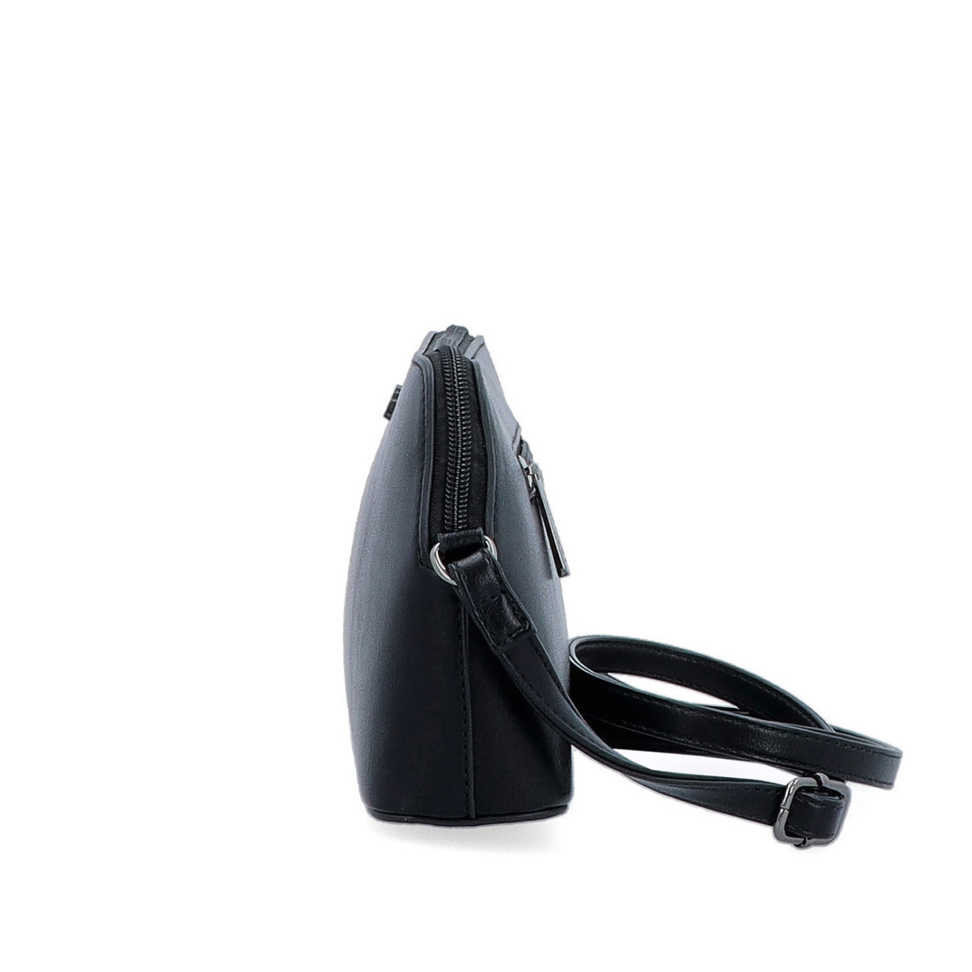 Jemná, minimalistická crossbody kabelka Le Sands materiál syntetická koža zapínanie na zips farba čierna veľkosť malá 7718 C Z boku