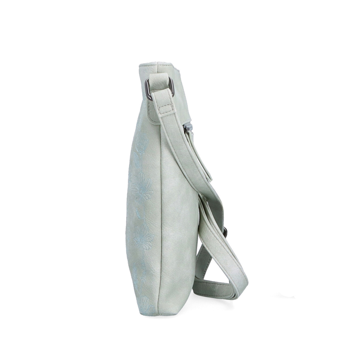 Stredne veľká crossbody kabelka s motívom Indee materiál syntetická koža zapínanie na zips farba sivá veľkosť malá 6329 S Z boku