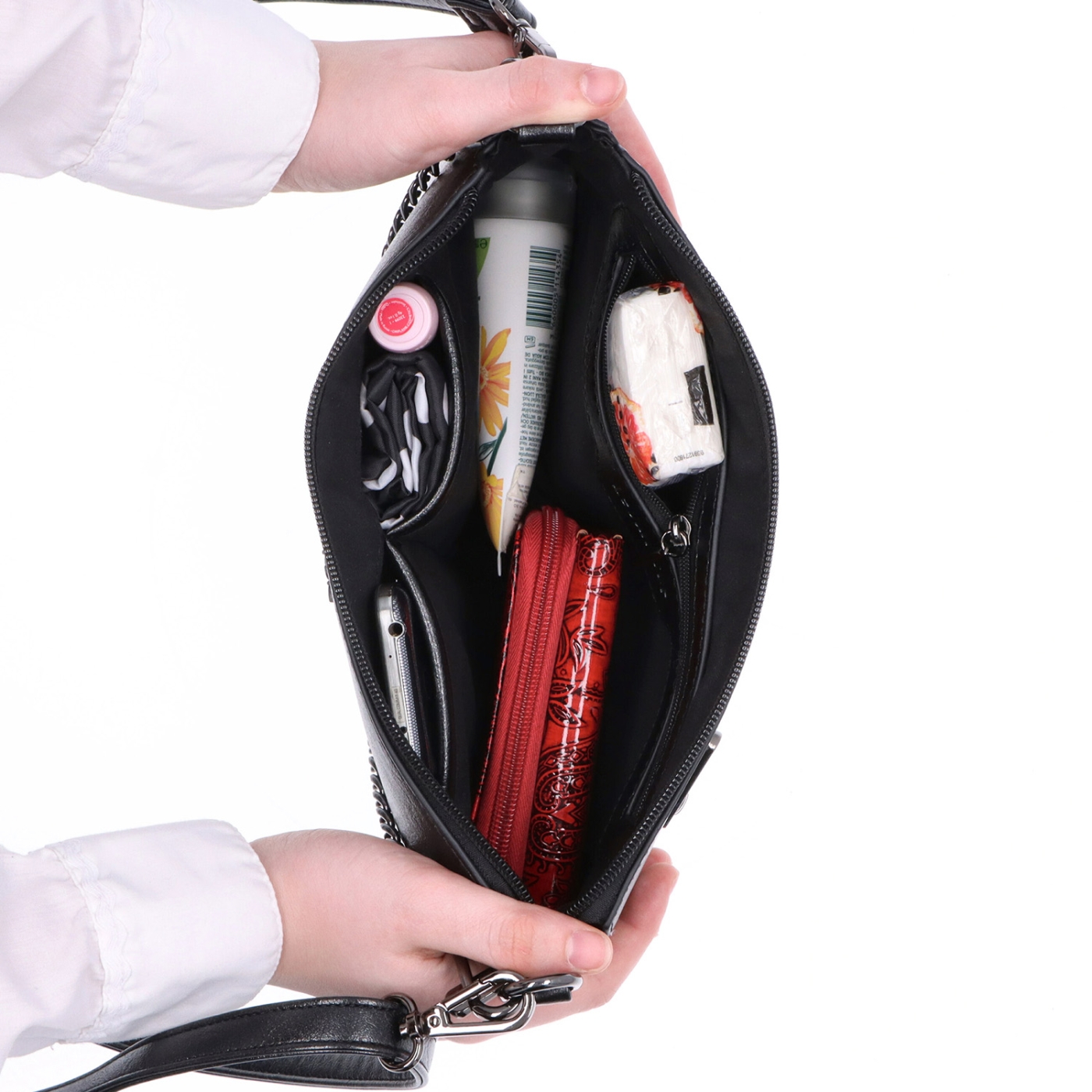 Malá crossbody kabelka s odnímateľnou retiazkou Le Sands materiál syntetická koža zapínanie na zips farba sivá veľkosť malá 4610 ANT Vnútro