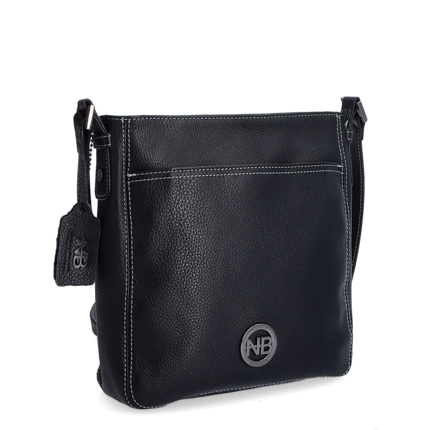 Malá kožená crossbody kabelka s výraznejším prešívaním Noelia Bolger materiál kože zapínanie na zips farba čierna veľkosť malá NB 3004 C
