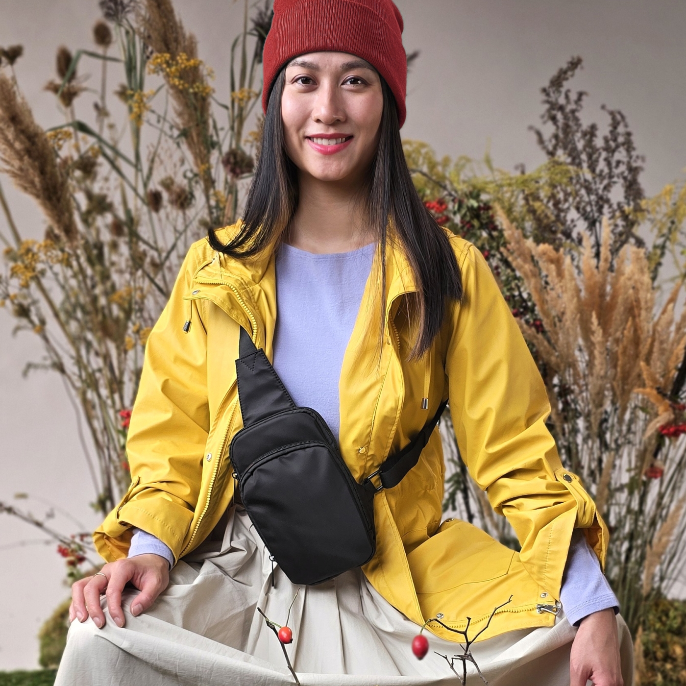 Praktická crossbody taška na mobilný telefón a peňaženku Carmelo materiál nylon zapínanie na zips farba čierna veľkosť malá 6600 C Lifestyle