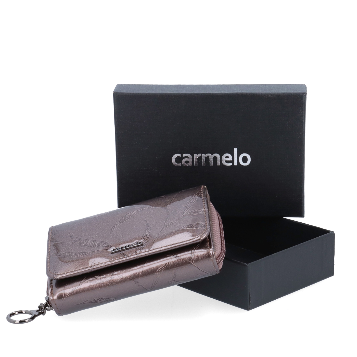 Elegantná lakovaná kožená peňaženka Carmelo materiál kože zapínanie na zips farba taupe veľkosť malá 2105 L T Krabička