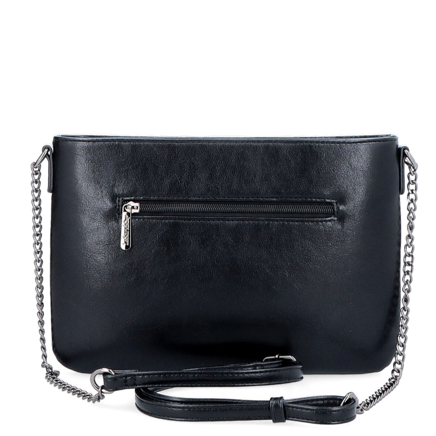 Elegantná crossbody kabelka s retiazkou Le Sands materiál syntetická koža zapínanie na zips farba čierna veľkosť malá 7707 C Zozadu